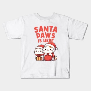 Santa Paws is Here Santa Kitty Kids T-Shirt